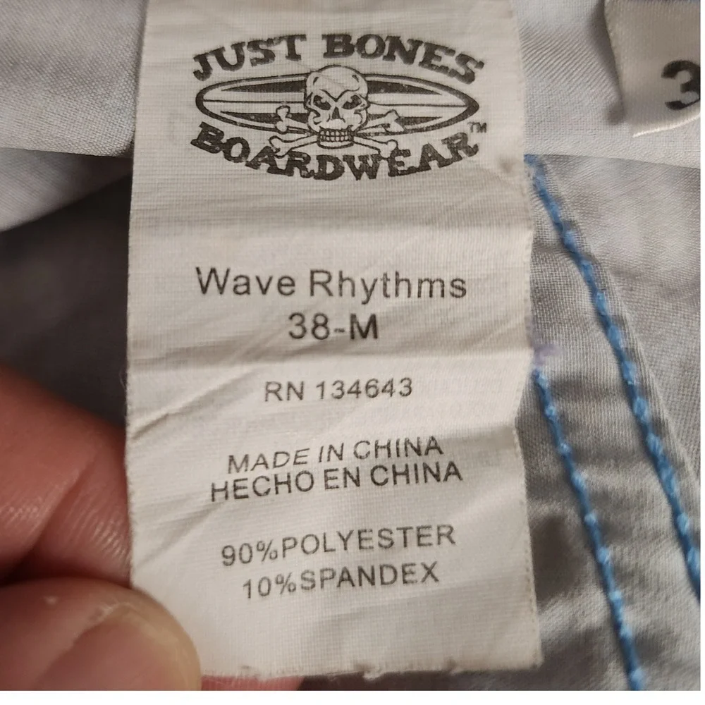 JUST BONES BOARDWEAR Mens Swim Trunks Shorts Blue Chevron Print‎ Size 38 M